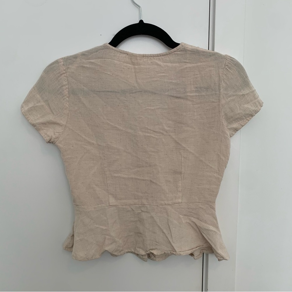 Linen Blend Peplum Button-Front Top - Picture 5 of 6